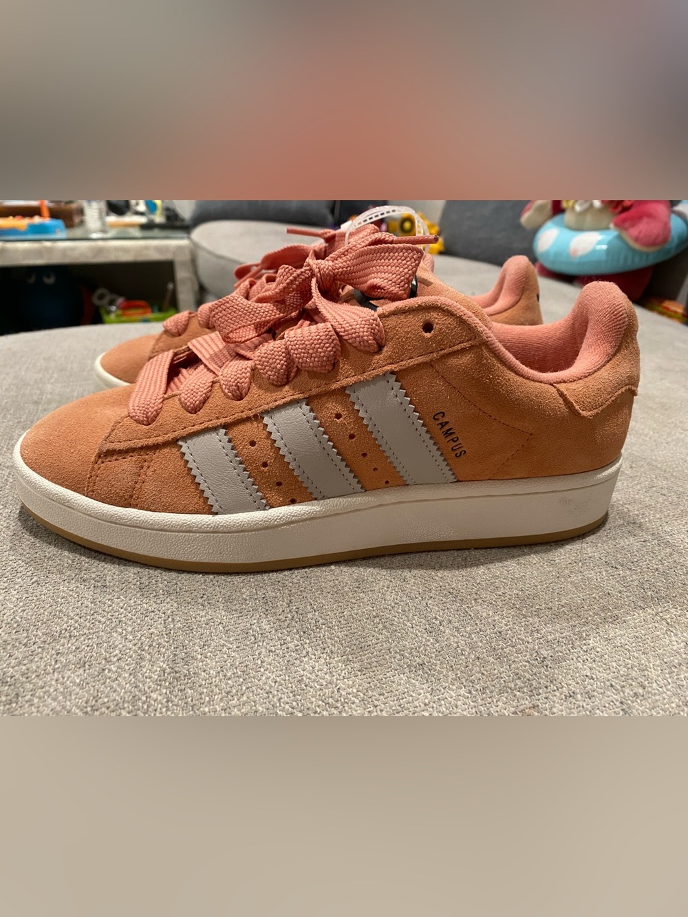 adidas Campus Suede Trainers in Rose-Peach with White Stripes